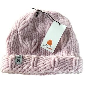 Sh*t That I Knit Motley Beanie Women OS Pink Coquette Merino Wool Chunky Cable